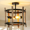 Semi flush wooden farmhouse pendant light fixtures black cage hanging light fixture