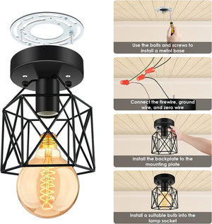 Mini cage ceiling light fixture black industrial ceiling lamp