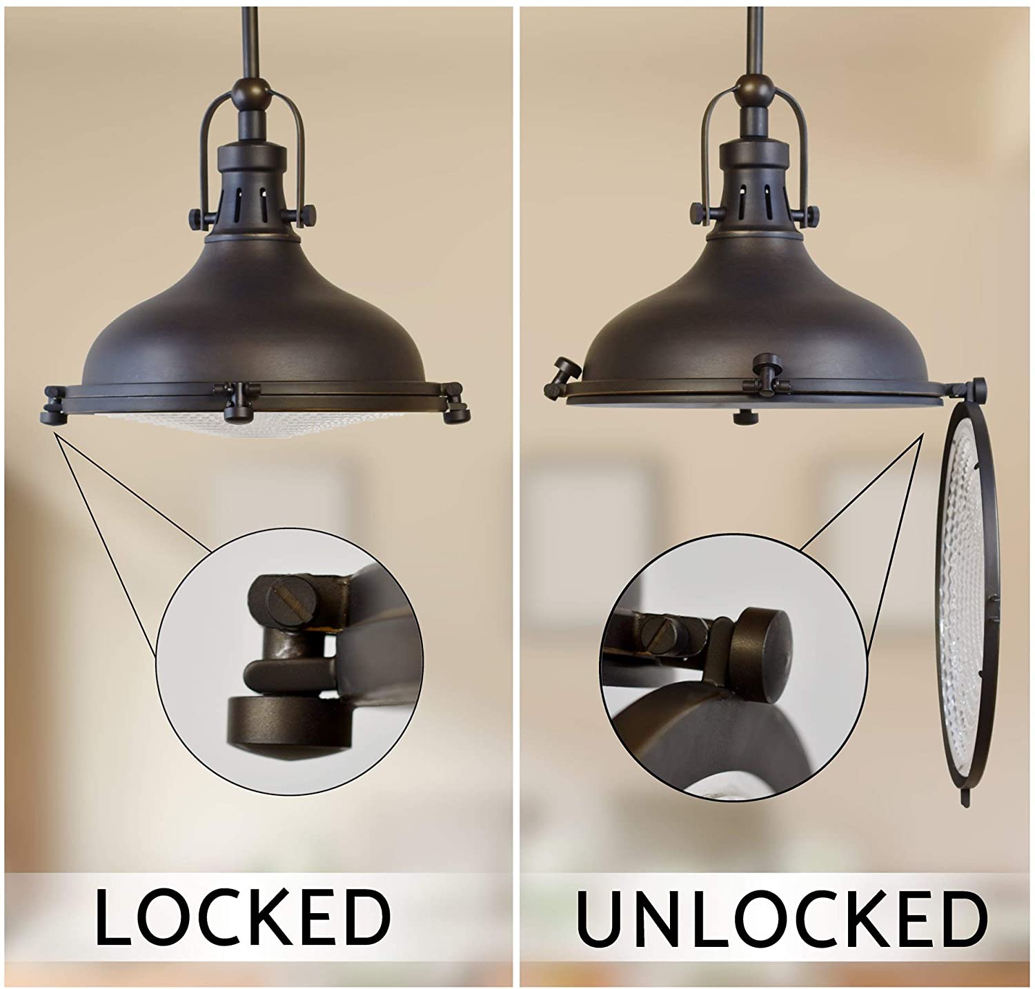 Farmhouse barn hanging lamp with Oil-Rubbed Bronze Finish glass lens pendant light