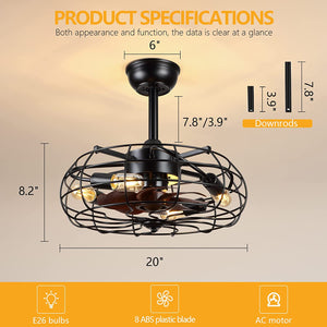 4 light caged ceiling fan with lights remote control black ceiling fan light