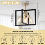 4 light industrial ceiling light fixture black and gold rectangle flush mount lighting fixture