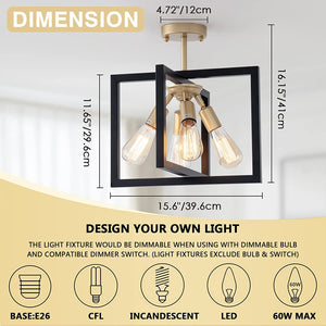 4 light industrial ceiling light fixture black and gold rectangle flush mount lighting fixture