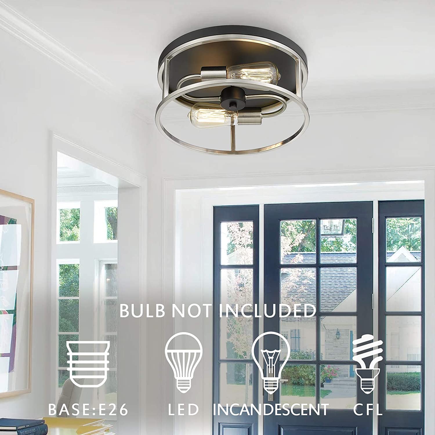 2 light brushed nickel light fixture industrial kitchen ceiling light fixture