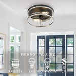 2 light Flush Mount Ceiling Light round cage black close to ceiling light fixture