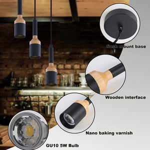 2 pack mini pendant lamp wood black hanging light fixture