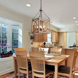 4 light square wood chandelier vintage cage pendant light fixture