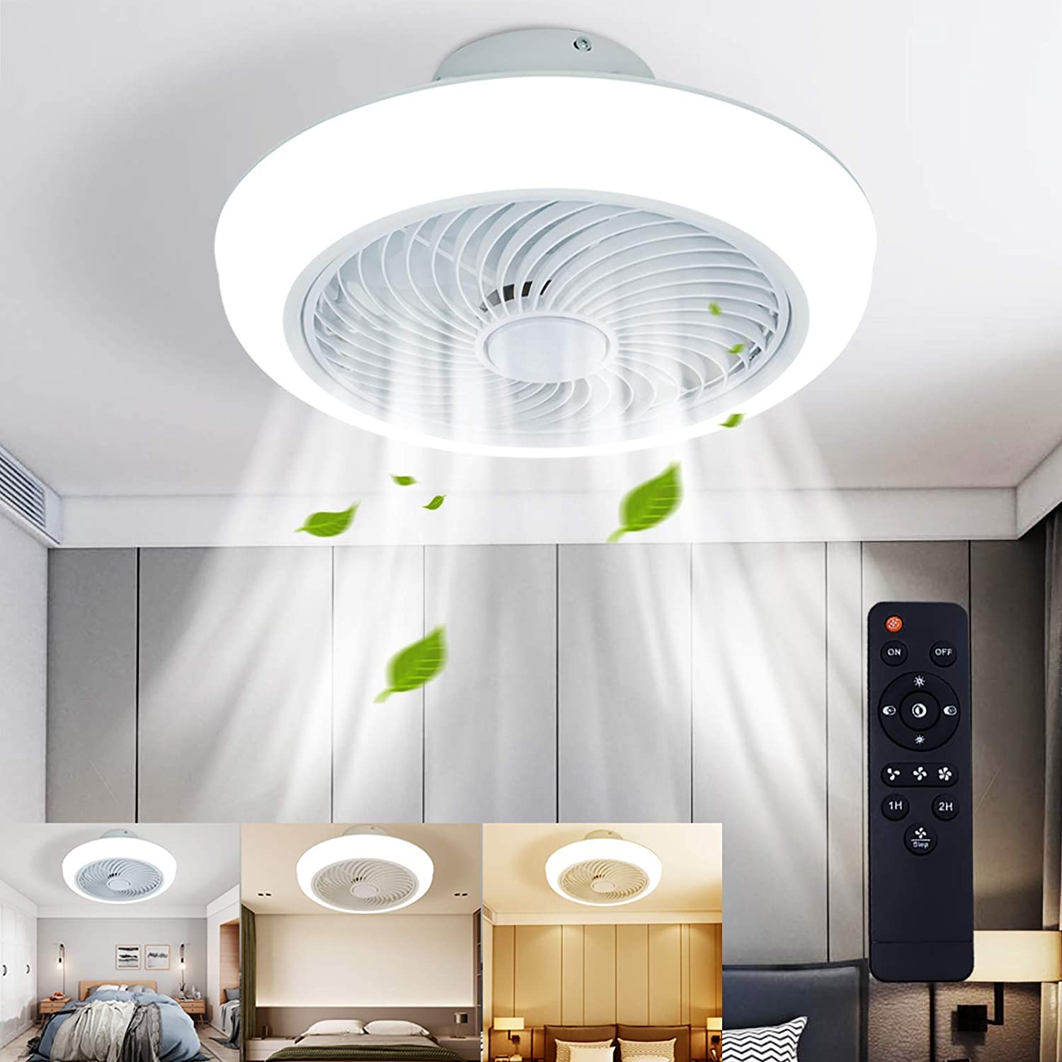 White LED Ceiling Fan with Lights with R/C 3 color fan light