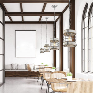 Retro industrial wood pendant light vintage cage foyer pendant lamp