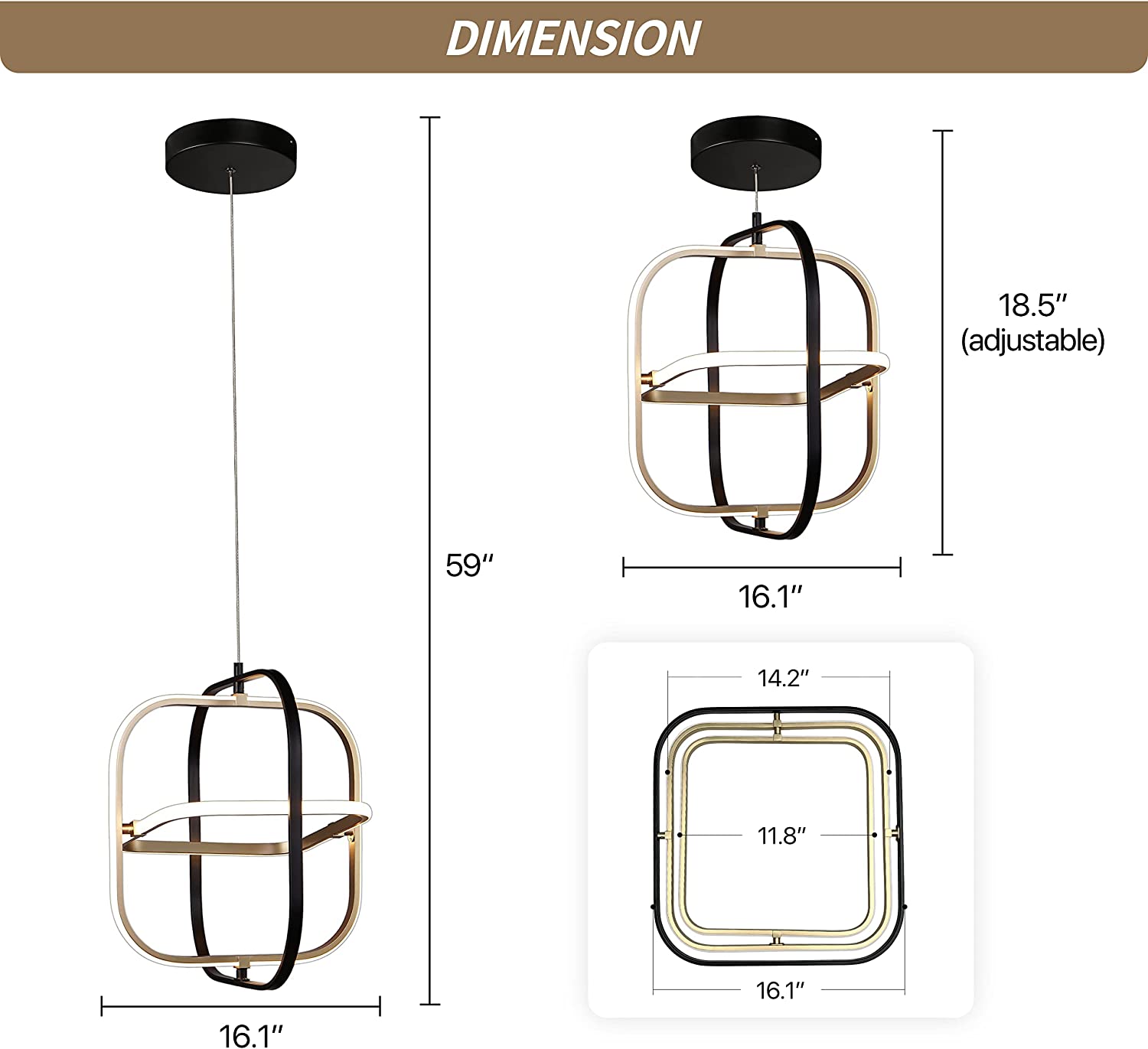 Modern led pendant light adjustable cage hanging ceiling light fixture