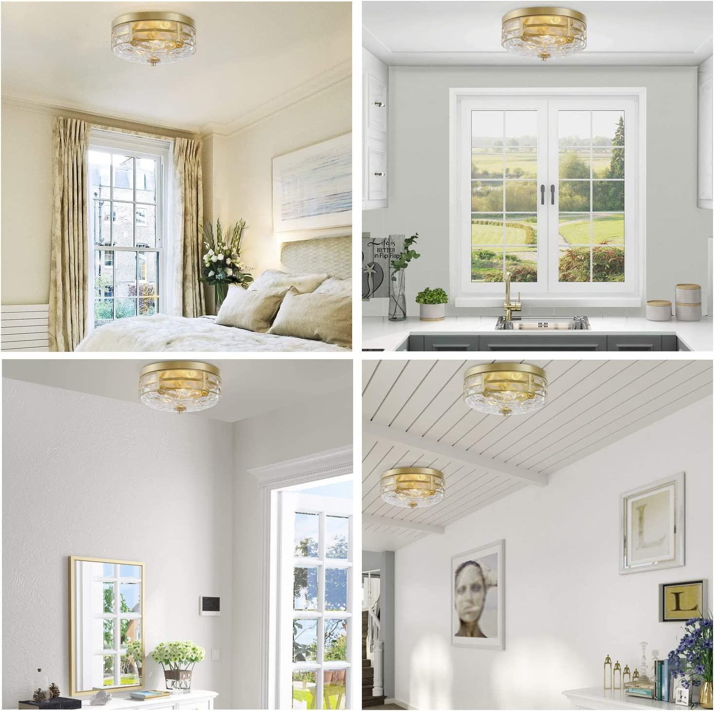 Gold Modern Flush Mount Ceiling Light Fixture Water Ripple Glass shade ceiling lamp