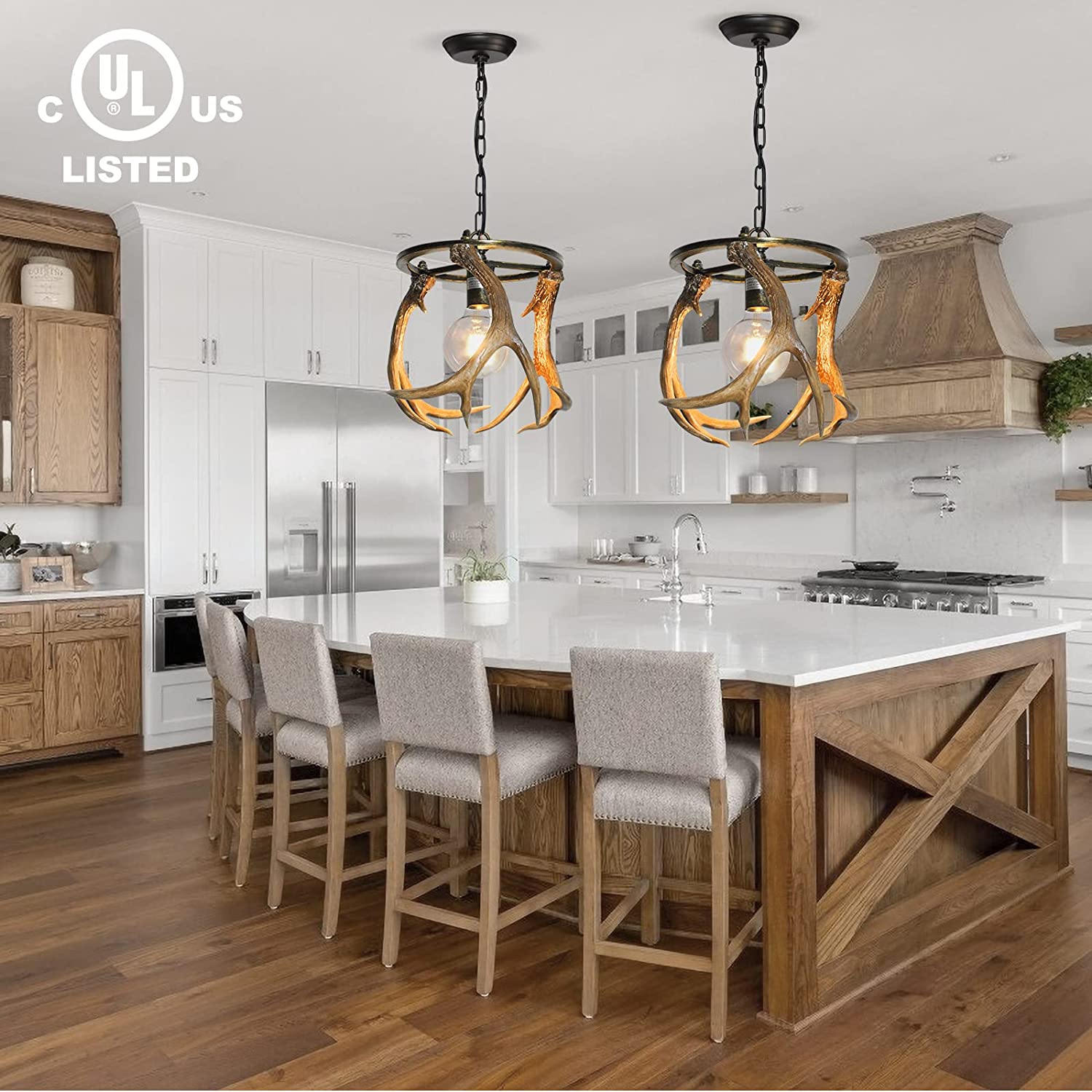 Industrial antler chandelier resin pendant light fixture