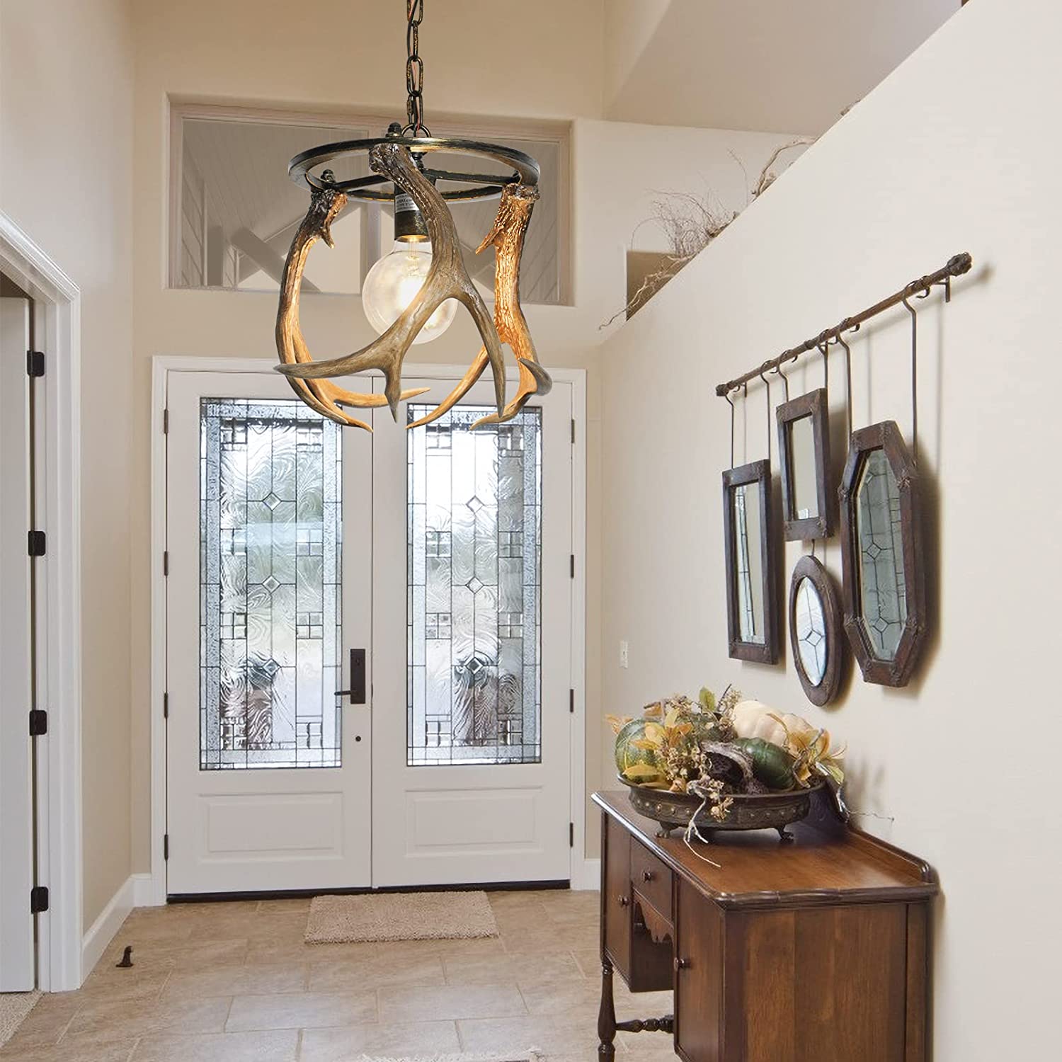 Industrial antler chandelier resin pendant light fixture