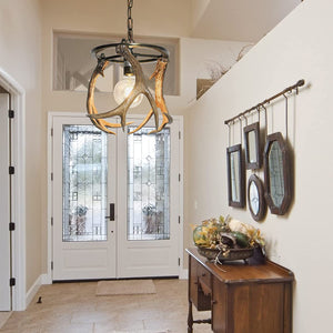 Industrial antler chandelier resin pendant light fixture