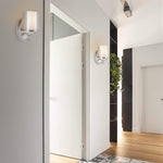 Modern nickel wall sconce with inner frosted glass and clear glass outer
