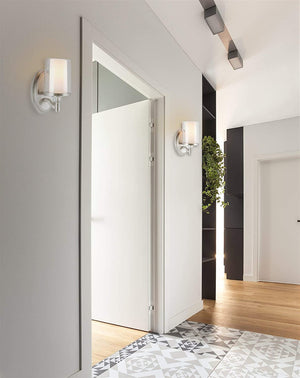 Modern nickel wall sconce with inner frosted glass and clear glass outer