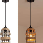 Black mini pendant lighting fixture rustic cage hemp rope pendant light fixture