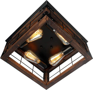 Farmhouse vintage ceiling lamp wood black flush mount light