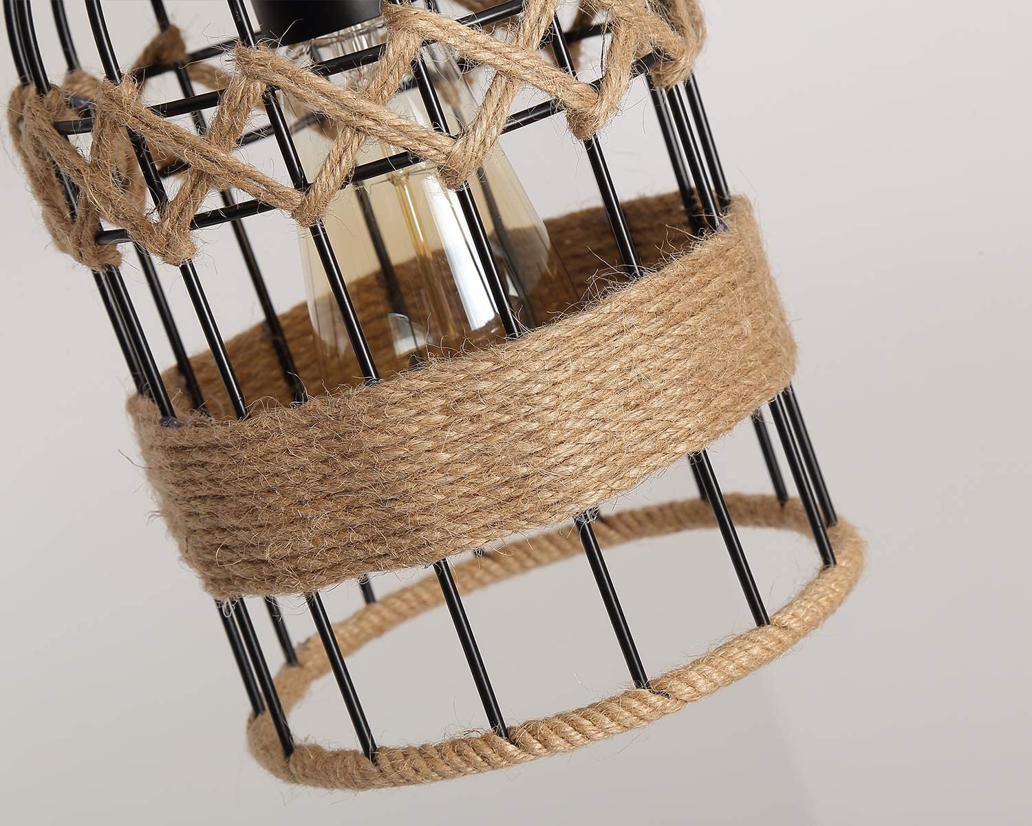 Black mini pendant lighting fixture rustic cage hemp rope pendant light fixture