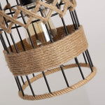 Black mini pendant lighting fixture rustic cage hemp rope pendant light fixture