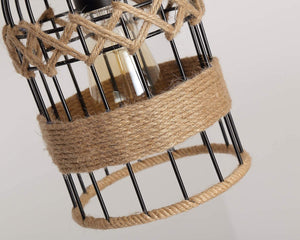 Black mini pendant lighting fixture rustic cage hemp rope pendant light fixture