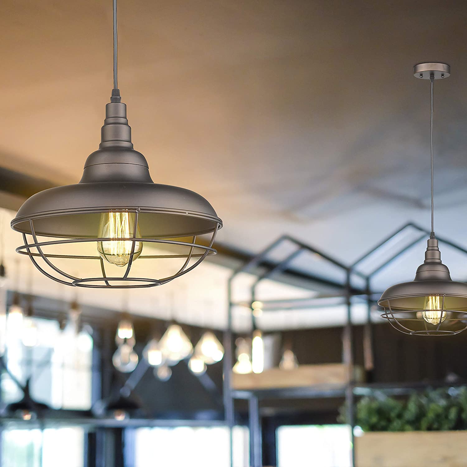 Cage farmhouse pendant light vintage farmhouse light fixtures with Oil rubbed bronze finish