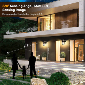 Black outdoor sensor light motion sensor detection outdoor lights with seeded glass shade