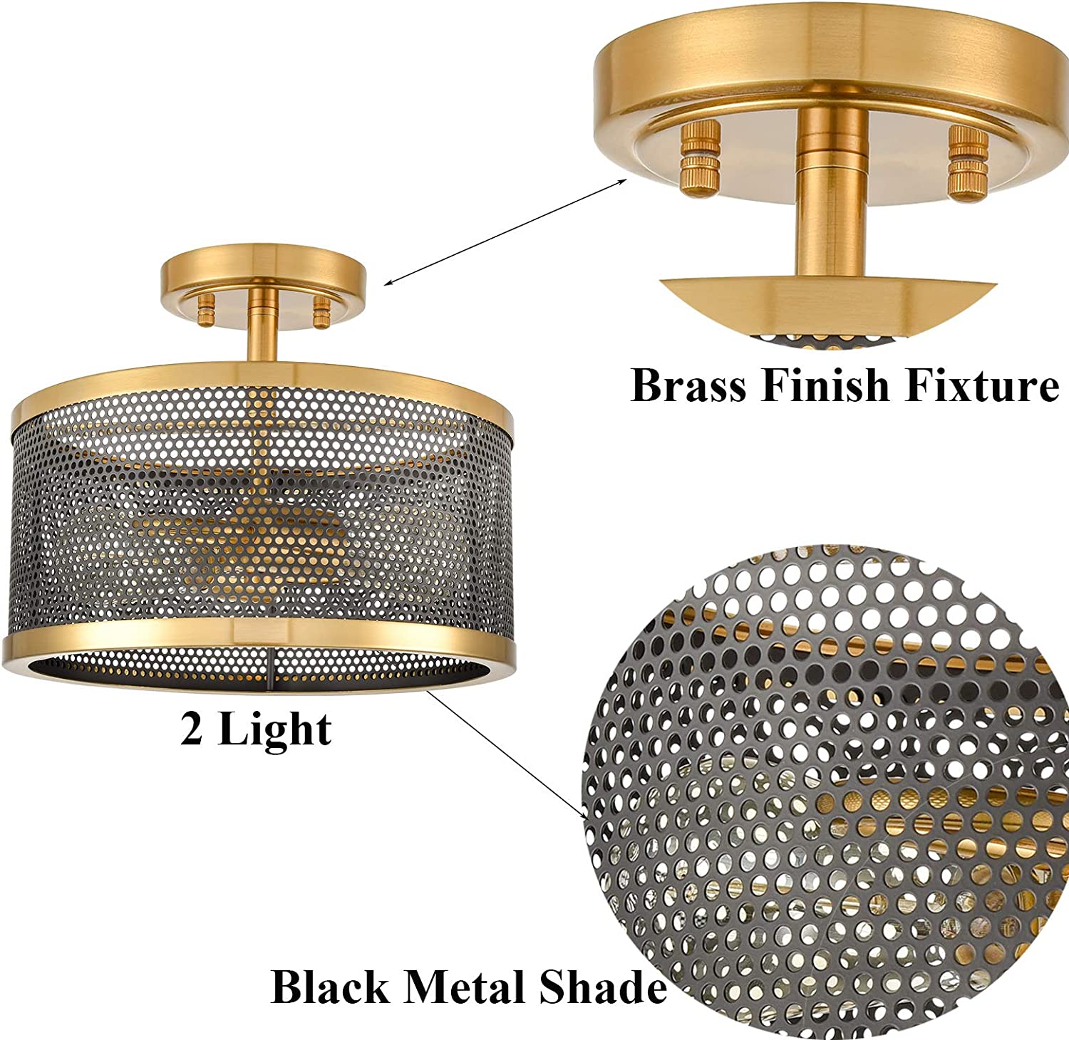 2 light gold flush mount ceiling light mesh brass ceiling lamp