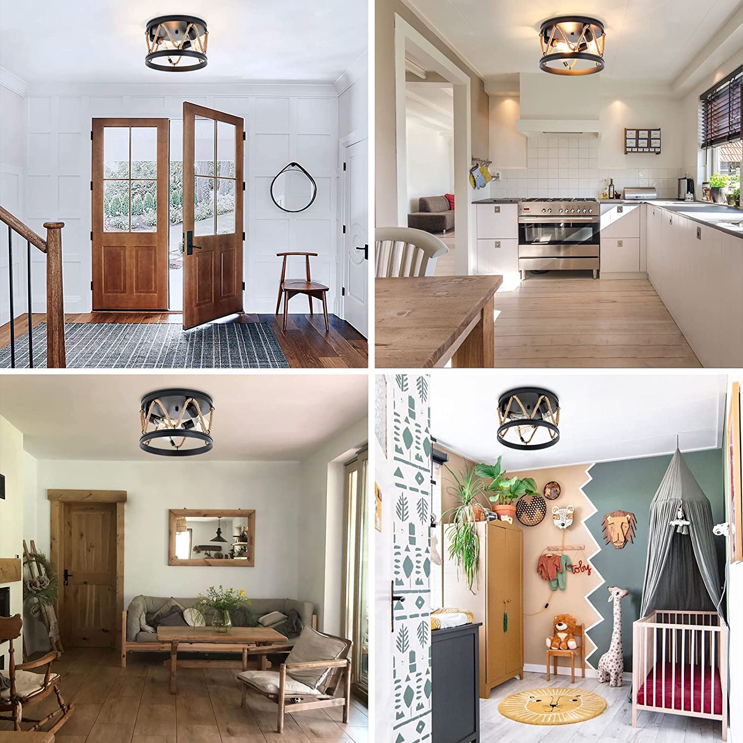 3 light rope ceiling light fixture industrial farmhouse flush mount ceiling light