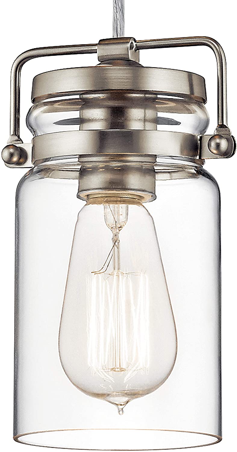 Jar glass pendant light fixture with nickel brush