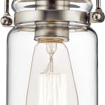 Jar glass pendant light fixture with nickel brush