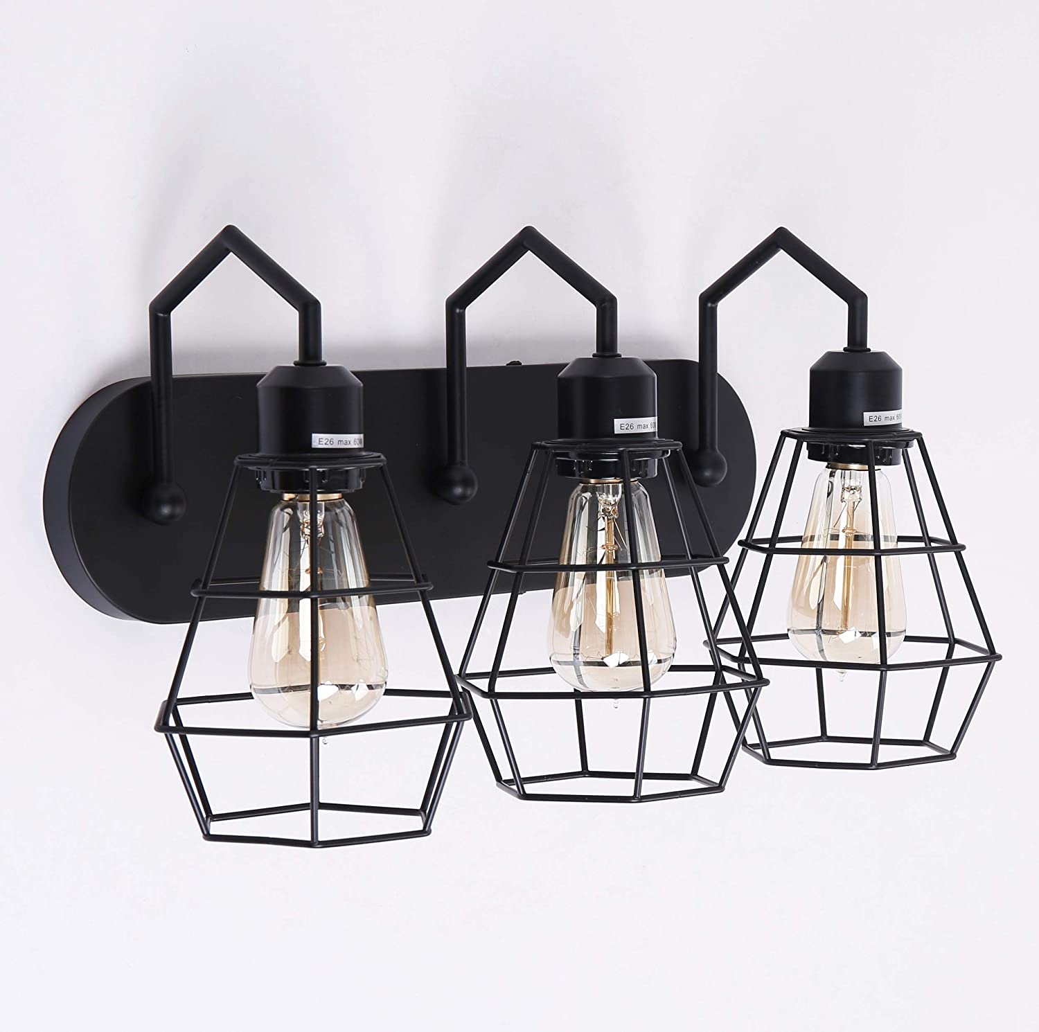 3 light rustic wall light black cage wall light fixture