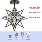 Moravian star semi flush mount ceiling light seeded glass close to ceiling lamp