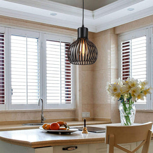 Black wire cage plug in pendant light with On/Off Switch
