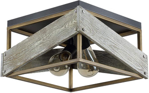 2 light wood ceiling light fixture farmhouse square flush mount lamp