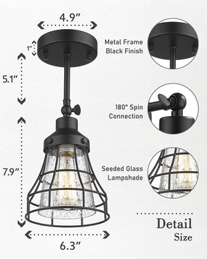 Seeded glass wall sconce black arm cage wall lamp