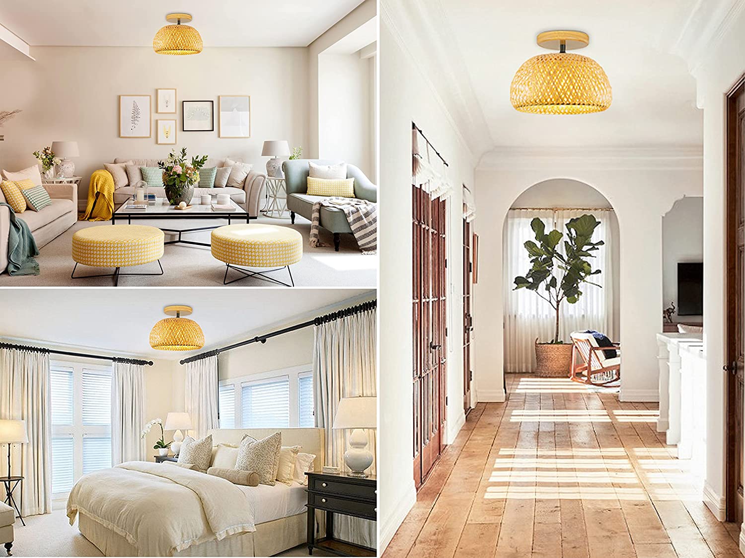 Bamboo semi flush mount ceiling lamp boho ceiling light fixture
