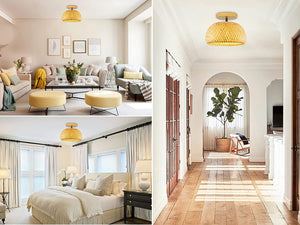 Bamboo semi flush mount ceiling lamp boho ceiling light fixture