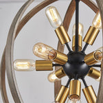 12 light globe chandelier antique farmhouse pendant lighting with oak and brass finish