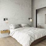 Farmhouse industrial wall light fixture black arm wall sconce with glass shade