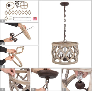4 light vintage chandelier farmhouse wood kitchen island pendant light