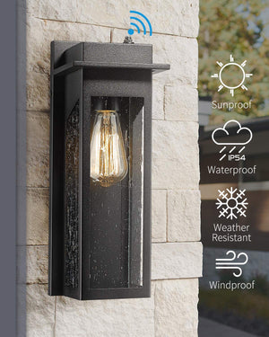 2 pack outdoor garage lighting black dusk to dawn sensor wall sconce with seeded glass shade