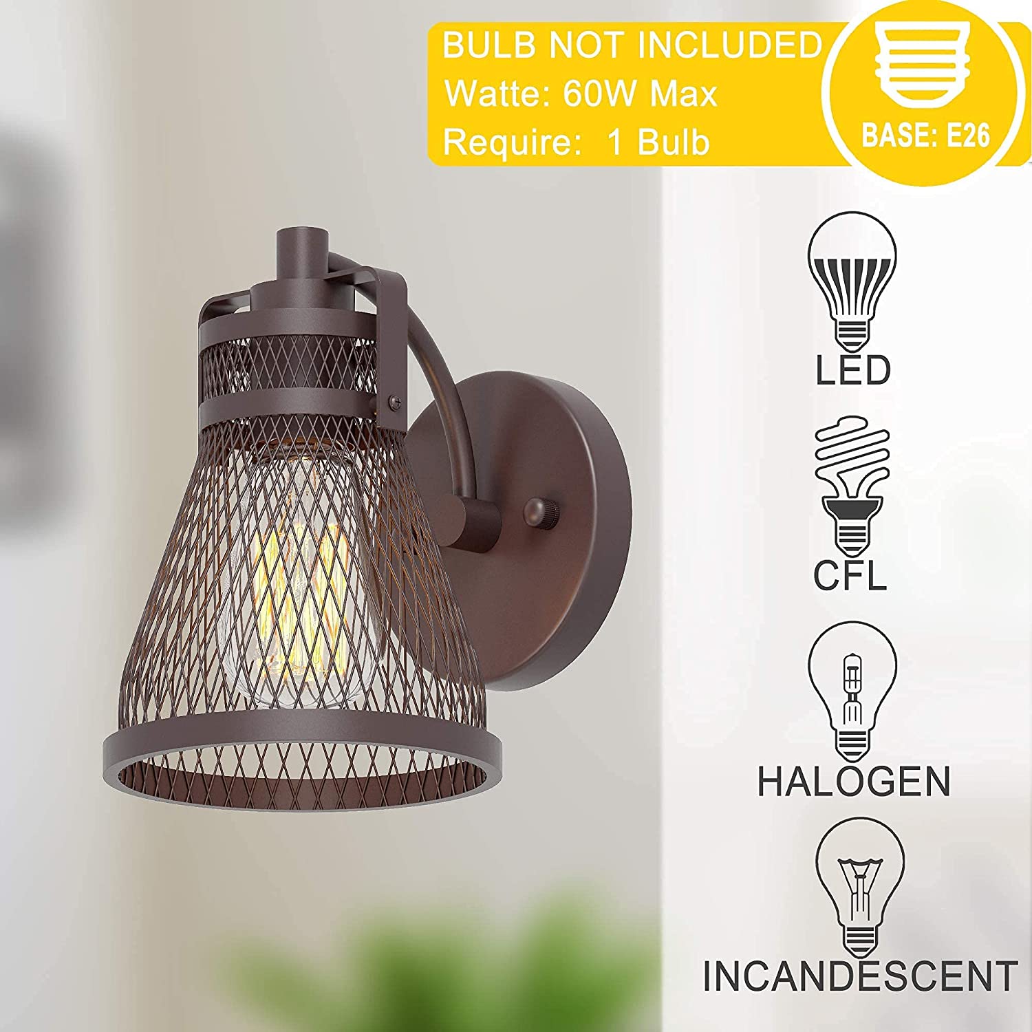 Industrial vanity light fixture farmhouse mesh wall sconce