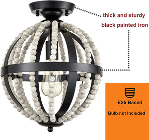 Vintage globe semi flush mount lighting boho wood ceiling light fixture