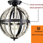 Vintage wood beads ceiling light fixture globe boho ceiling lamp