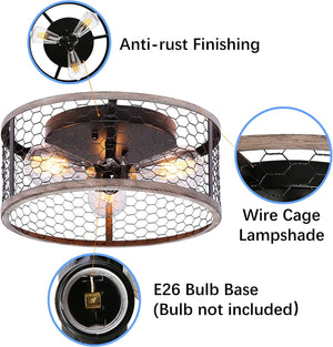 3 light rust ceiling light fixture industrial cage semi flush mount ceiling lamp farmhouse lighting