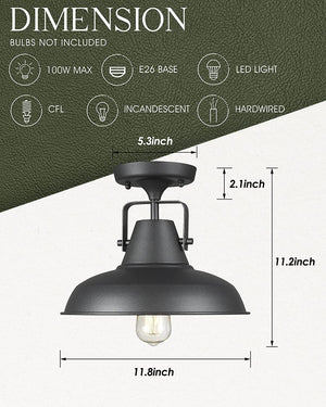 Industrial semi flush mount light fixture farmhouse black close to ceiling lighting