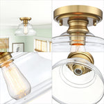Farmhouse glass semi flush mount ceiling light industrial close to ceiling light with glass shade