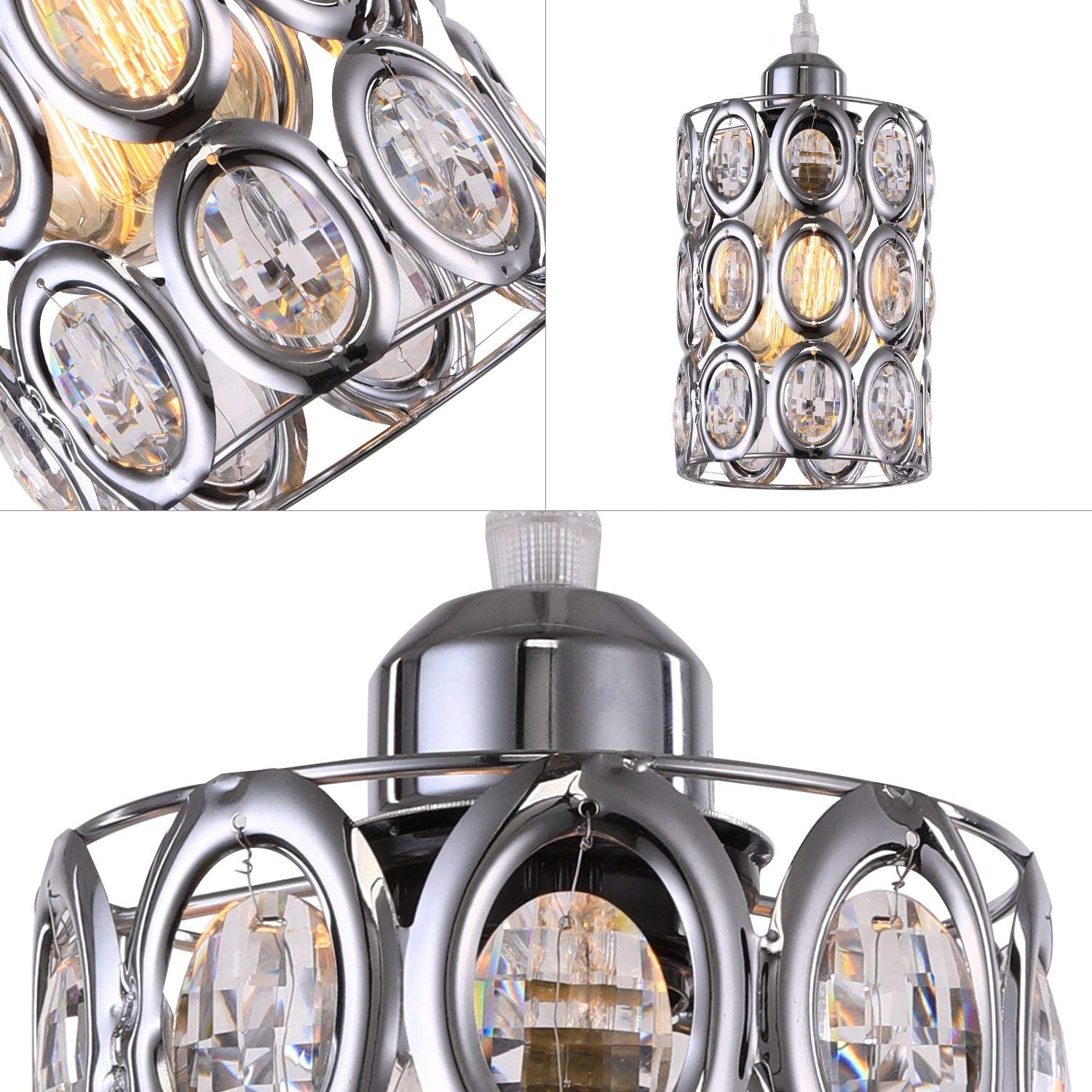 Modern industrial dimmer switch plug in crystal pendant light with chrome finish