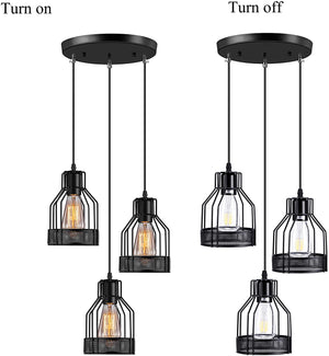 3 light kitchen pendant light fixture Edison cage hanging light