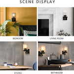 Modern industrial black wall sconce with diamond style glass shade